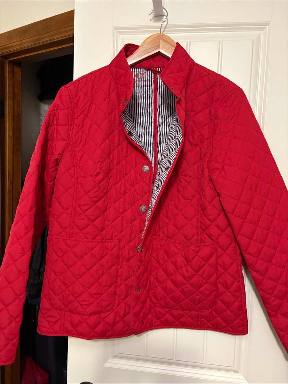Piper Diamond-Quilt Red Snap-Front Puffer Jacket